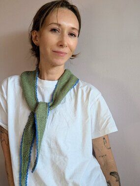 Artisan Handmade Sophie Scarf Moss Green & Electric Blue Trim